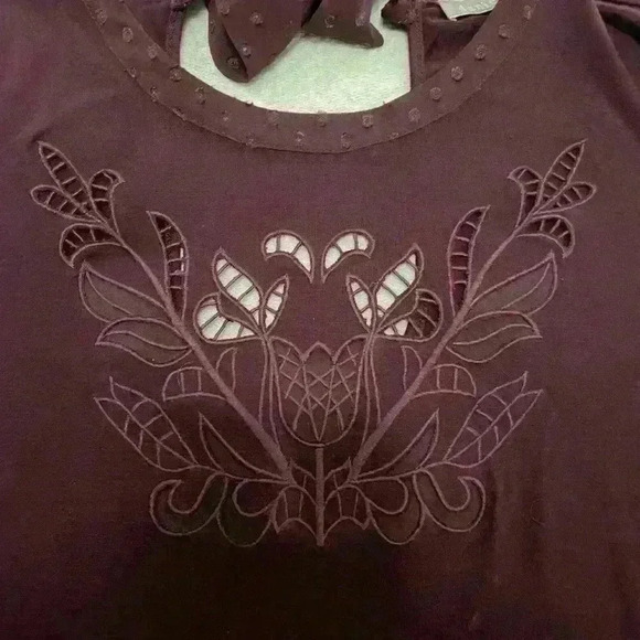 DANIEL RAINN Women M Maroon Layered Cutout Embroidered Scoop Neck-Tie Blouse Top - Picture 3 of 8